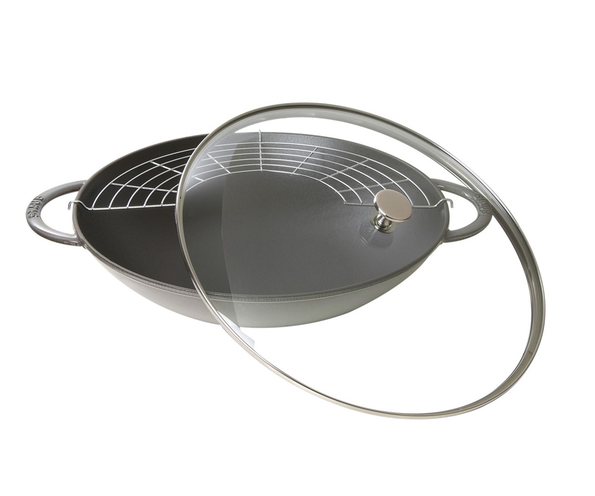 Staub - Wok żeliwny z pokrywą 37 cm szary grafit