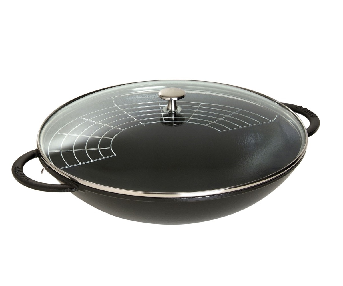 Staub - Wok żeliwny z pokrywą 37 cm czarny