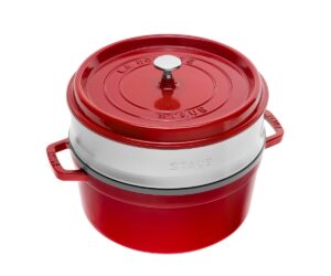 Staub - Cocotte - Brytfanna Żeliwna 26 cm z wkładką wiśniowa okrągła