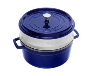 Staub - Cocotte - Brytfanna Żeliwna 26 cm z wkładką ciemnoniebieska okrągła